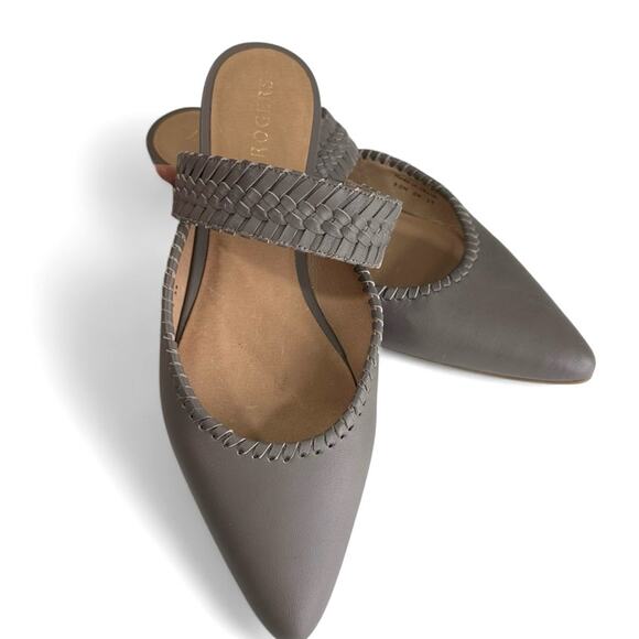 Jack Rogers Tinsley Pointed Slides Mules | Gray Whipstitch 8.5 Leather - Picture 2 of 11